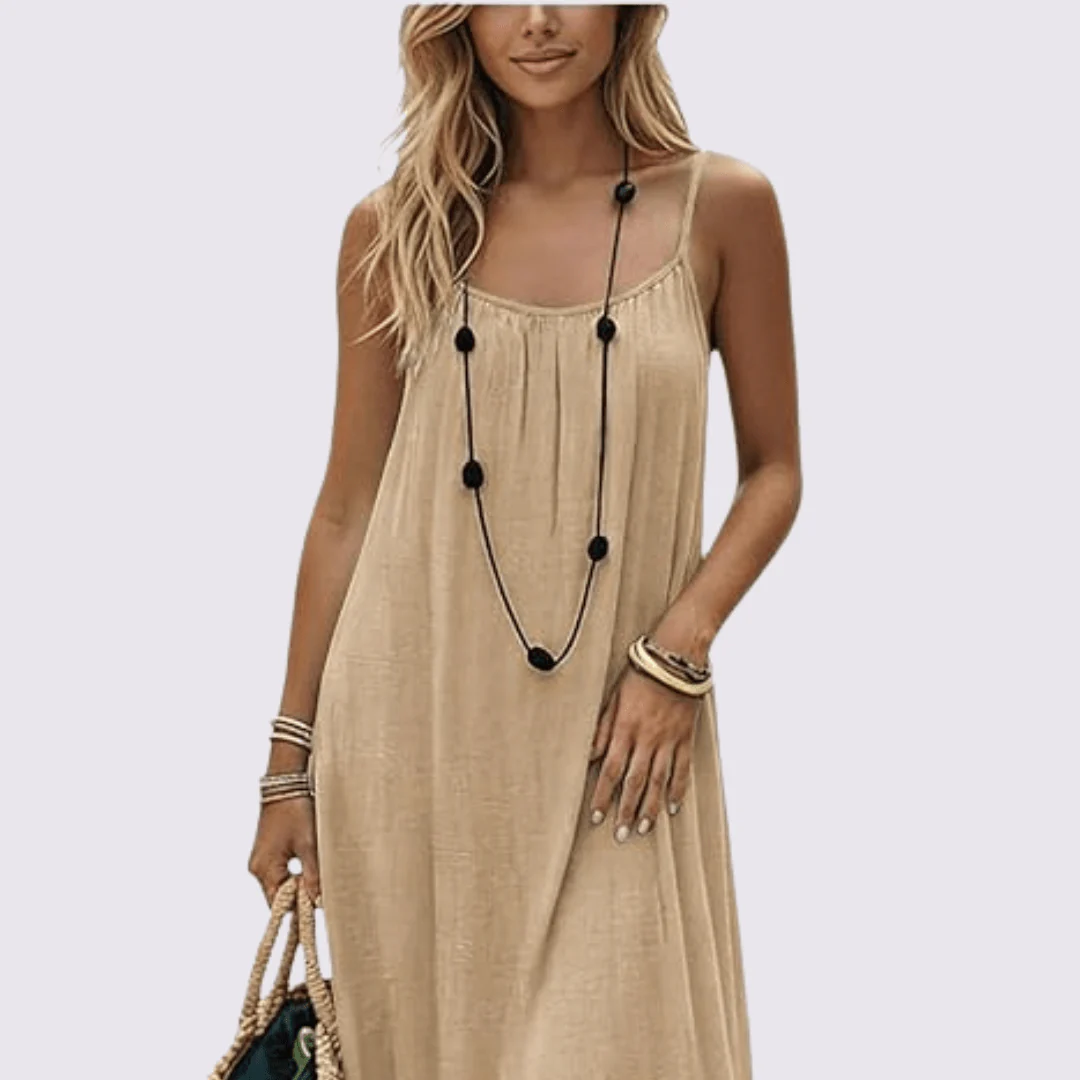 Vestido Lino Natural de Verano – Suelto, Cómodo y Casual