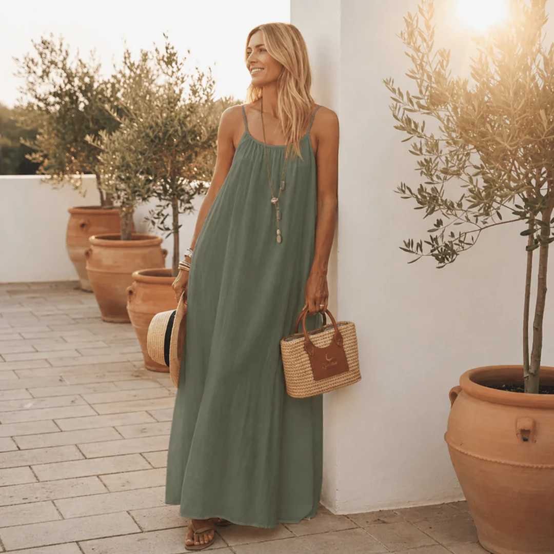 Vestido Lino Natural de Verano – Suelto, Cómodo y Casual