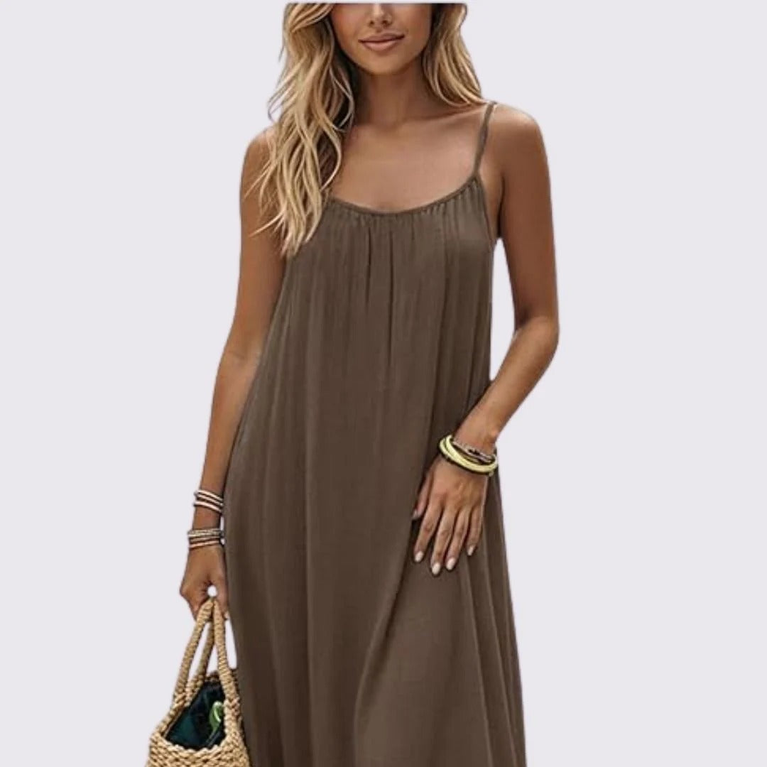 Vestido Lino Natural de Verano – Suelto, Cómodo y Casual